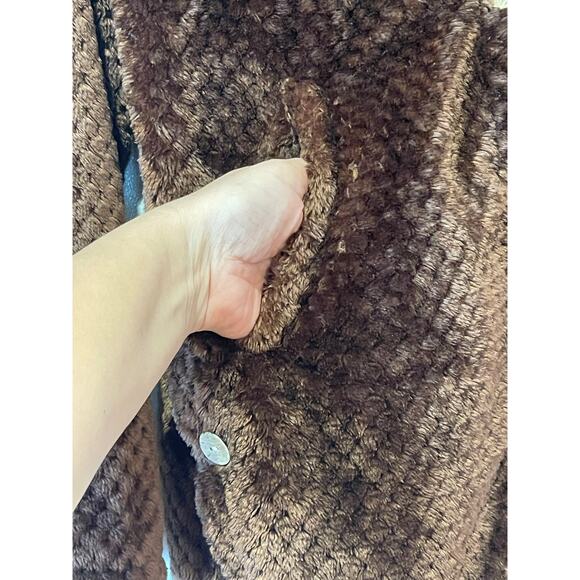 Brown Coffee Soft Cozy Fluffy Button-down Hoodie-Jacket Small - Picture 4 of 7
